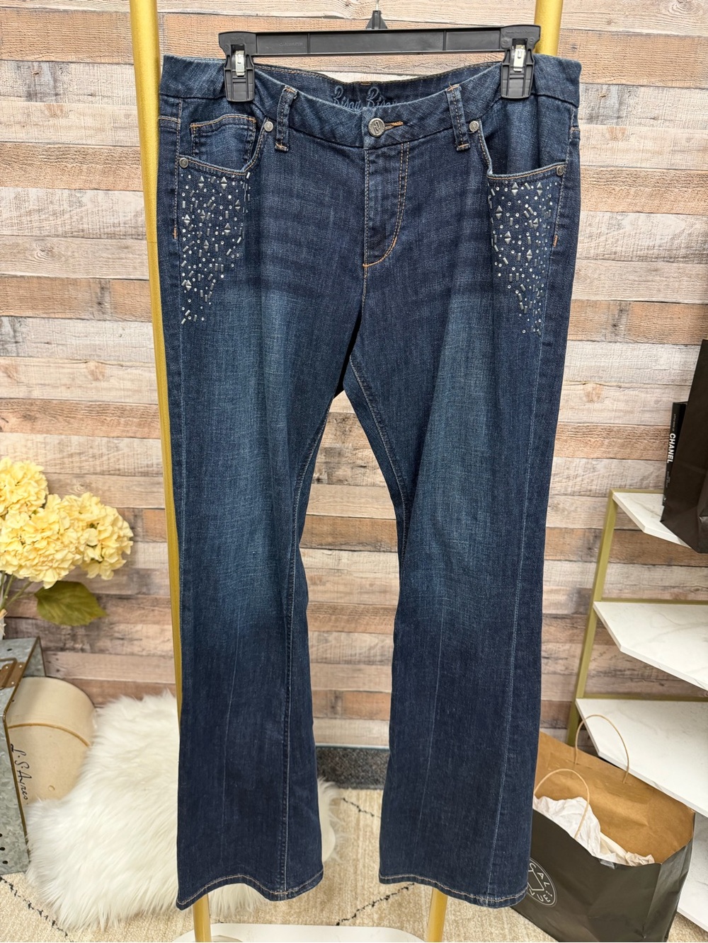 Bisou Bisou Sparkle Pocket Detail Navy Jeans